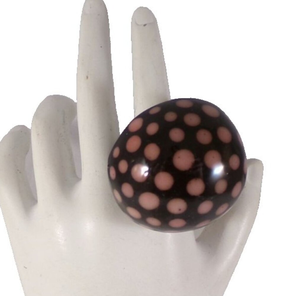 Hand Carved Tagua Nut Polka Dot Dome Shape Statement Ring Size 8.5 - New